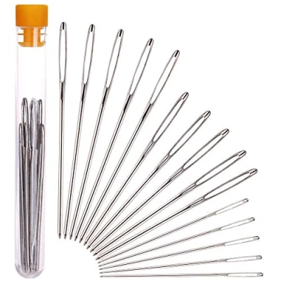 Imagen de H&amp;S Agujas de Coser Ojo Grande 15uds Para Zurcir a Mano Lana o Hilo Aguja Roma lanera Acero Inoxidable + Estuche Tubo