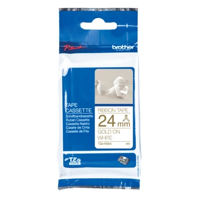 Imagen de Brother textiles Cinta laminada para P touch H200, H100LB/R, H105, E100/VP, D200/BW/VP, D210/VP,Cube, Cube Plus (24 mm de ancho, 4 m largo), color dorado y blanco