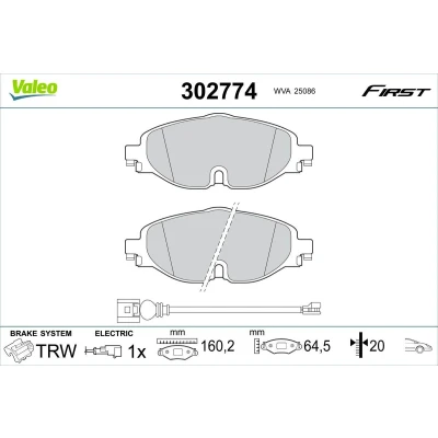 Imagen de VALEO 302774 Juego de pastillas freno Eje delantero con contacto avisador desgaste sin tornillos, Chapa antichirridos VOLKSWAGEN: Golf 7