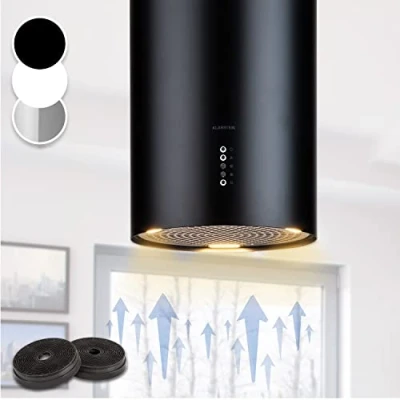 Imagen de Klarstein Campana Extractora Isla para Cocina, Extractor Cocina Flujo Aire 600m3/h con Temporizador, Campanas Extractoras Ajustables Diseño de Tubo y 3 modos, Filtros Carbón
