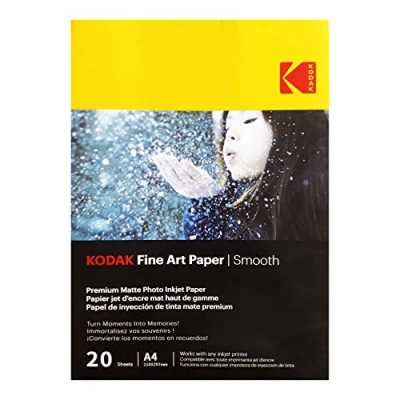 Imagen de KODAK 20 hojas de papel fotográfico 230 g/m², mate, tamaño A4 (21 x 29,7 cm), impresión inyección tinta efecto liso 9891092