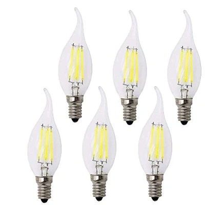 Imagen de BANGSHUO E14 Bombillas Vela Filamento LED 4W C35 Casquillo Fino Equivalente a 40W E27, 400 lúmenes Blanco Frío 6500K Bombilla Retro Vintage, No regulable Pack de 6