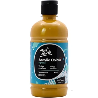 Imagen de Mont Marte Signature Pintura acrílica amarillo ocre, 500 ml, acabado semimate, apta para lienzo, madera, tela, cuero, cartón, papel, tablero DM y manualidades