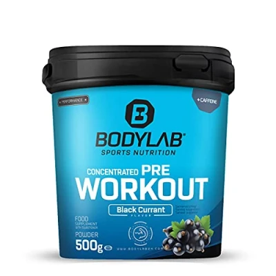 Imagen de Bodylab24 Concentrated Pre Workout Booster Grosella Negra 500g, potenciador de energía con creatina, beta alanina, arginina, niacina y cafeína, para más potencia durante los entrenamientos