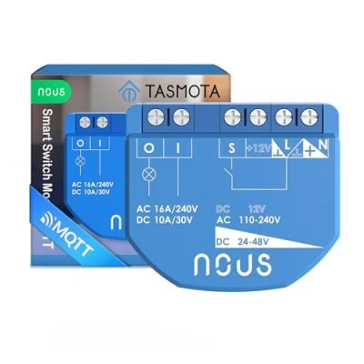 Imagen de NOUS Módulo Smart Switch WiFi con Tasmota, AC 16A/DC 10A, ESP32, sensor Temp, soporte Matter &amp; MQTT, 1 canal, contactos en seco, compatible Alexa, Home Assistant, Google Home, Apple Kit