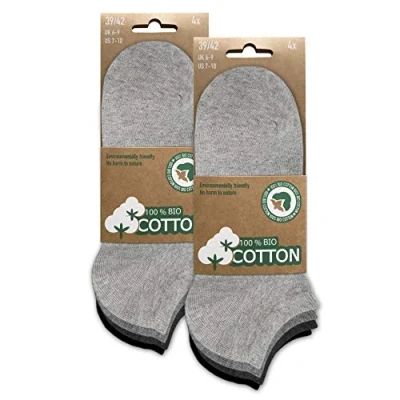 Imagen de BIOBASICS Calcetines cortos para hombre y mujer (4 12 pares) de algodón ecológico Öko Tex 100, 8 Pares (Gris), 43 46