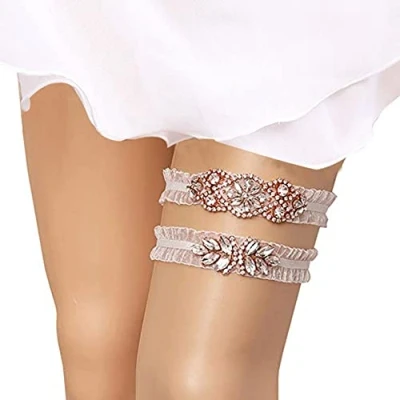 Imagen de NC Juego de 2 ligas novia vintage con diamantes imitación para novia, pierna nupcial, boda, encaje elástico,