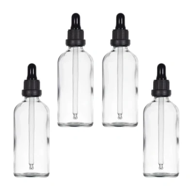 Imagen de YIZHAO Transparente Frasco Cuentagotas Cristal 100ml, con Goteros Cristal, para Aceite Esencial, Laboratorio, Aromaterapia, Fragancia, Masaje, Cosméticos, Viajes 4Pcs