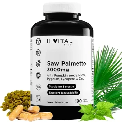 Imagen de Saw Palmetto 3000 mg. 180 cápsulas Con Serenoa Repens (Sabal Serrulata), Semillas de Calabaza, Ortiga, Pygeum Africanum, Licopeno y Zinc