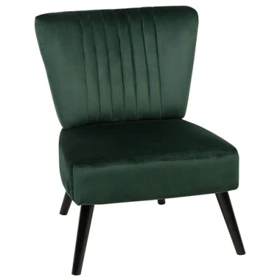 Imagen de Sillón tapizado verde decorativo sin reposabrazos mechones verticales patas de madera Vaasa