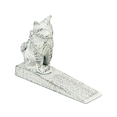 Imagen de Relaxdays Tope Puerta de Cuña, Sujetapuertas, Diseño Gato, Hierro Fundido, Freno Antiportazos, 11 x 15 4 cm, Blanco