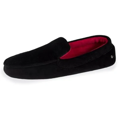 Imagen de Isotoner Zapatillas mocasines para hombre en terciopelo y suela de piel, Negro , 44 EU