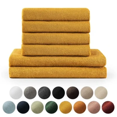 Imagen de Blumtal Juego de 2 Toallas Baño (70x140cm) + 4 Manos (50x100cm) Suaves y Absorebentes, 100% algodón, Certificado Oeko Tex 100, Amarillo Mostaza