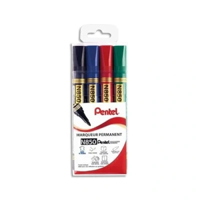 Imagen de Pentel N850/4 Estuche de 4 rotuladores permanentes, punta cónica, media negro/rojo/azul/verde