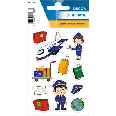 Imagen de HERMA 15487 Pegatinas para niños, diseño de piloto (33 pegatinas, papel mate) autoadhesivas, permanentes, niñas y multicolor