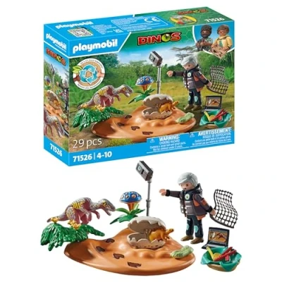 Imagen de PLAYMOBIL Dinos 71526 Nido de estegosaurio con ladrón Huevos, protección los Huevos Dinosaurio, Incluye Red, Cinta métrica y cámara, detallados Juguetes para niños a Partir 4 años