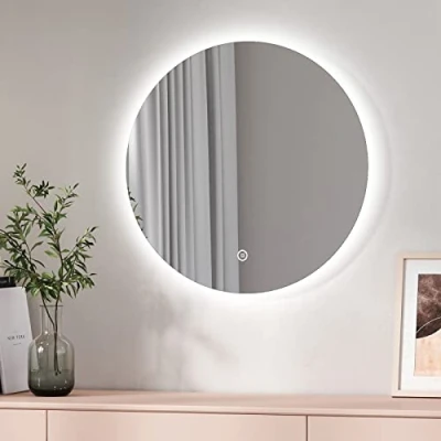Imagen de EMKE Espejo de baño LED Redondo 60 cm con luz Blanca fría 6500K, Interruptor táctil