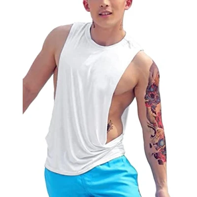 Imagen de Hombre Sisa Baja Secado Rápido Camiseta Sin Mangas para Culturismo De Entrenamiento Camisas Musculosas Blanco XL