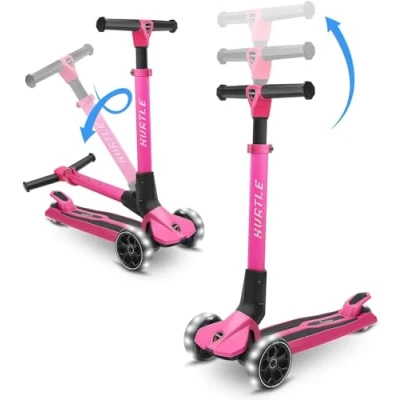 Imagen de Hurtle Patinete niñas 3 Ruedas, Juguetes niños años en adelante, Altura Ajustable, Interiores, Exteriores, Luces Intermitentes, Color Rosa