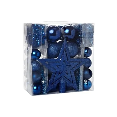 Imagen de HEITMANN DECO Juego de Adornos para árbol Navidad, Color Azul, 45 Unidades, Incluye Adorno coronar el árbol, Bolas, Cadenas Cuentas y guirnaldas, plástico
