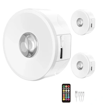 Imagen de Luces LED Armario 2000mAh Recargable, Vankarr 1800 6000K Regulable Luz Vitrina RGB con Control Remoto, Temporizador, para Armario, Vitrinas, Cocina, Juego de 3