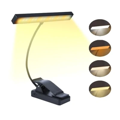 Imagen de CCHKFEI Luz de Lectura, 18LED Lámpara Lectura con Pinza para libro, Recargable por USB, 4 Modos Temperatura Color, 3 Niveles Brillo, 360 Flexible Lectores Noche, Cama