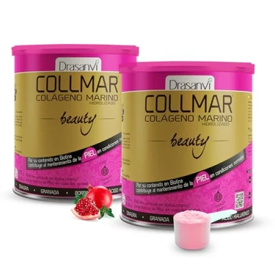 Imagen de DRASANVI COLLMAR BEAUTY Colageno MARINO PARA LA Piel Hidrolizado con Vitamina C Natural, Biotina y Acido Hialuronico Bonita e Hidratada Sabor Granada 2 x 275 GR