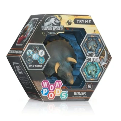Imagen de WOW! PODS Colección Jurassic World Dominion Triceratops Figura Coleccionable con luz y Sensor de Movimiento (Deqube 918JUR102402)