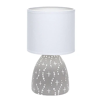 Imagen de Aigostar 197025 Lámpara de cerámica mesa, cuerpo diseño color gris con motivos blancos, pantalla tela blanco, casquillo E14. Perfecta para el salón, dormitorio o recibidor.