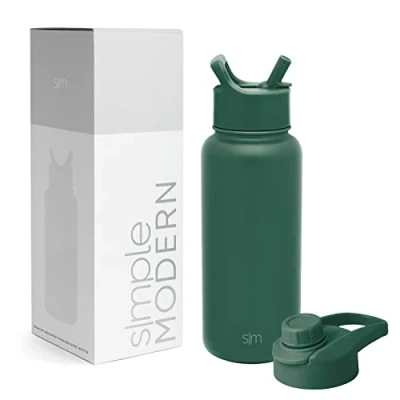 Imagen de Simple Modern Water Bottle with Straw and Chug Lid Vacuum Insulated Stainless Steel Metal Thermos Bottles Reusable Leak Proof BPA Free Flask for Sports Summit Collection 32oz, Glamping Forest
