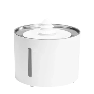 Imagen de Amazon Basics Fuente de agua potable para gatos acero inoxidable con 3 filtros, L, Blanco