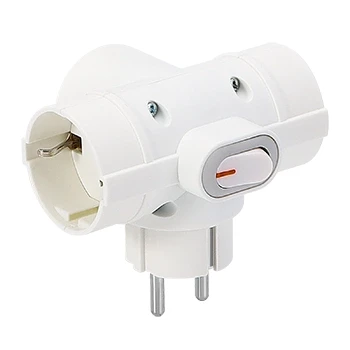 Imagen de Aigostar Adaptador Enchufes Europeos con 3 Tomas y Interruptor,Enchufe de Pared.Con Protección Infantil,16A,250V,Blanco