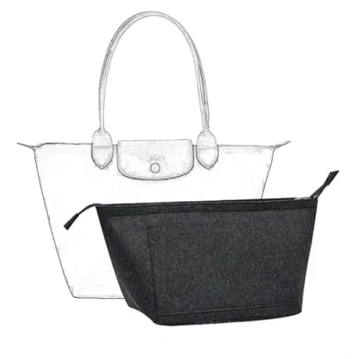 Imagen de D.DUO organizador de bolsas, inserción bolso con cremallera, adecuado para asas largas y cortas Longchamp (gris oscuro, mediano)