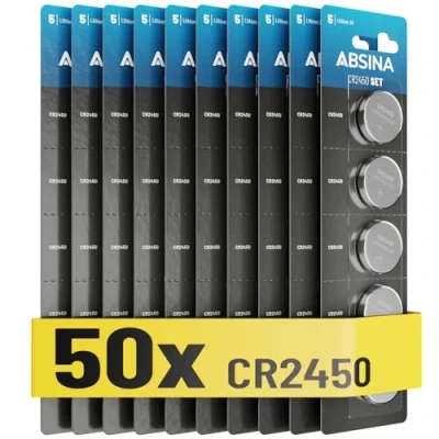 Imagen de ABSINA 50x CR2450 3V Lithium Battery Pilas a Prueba de Fugas y Larga Durabilidad Pila 3 Volts, CR 2450 Litio 3V, Litio, Pilas, Batteries