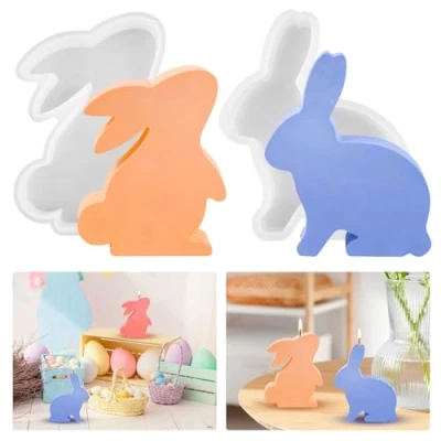 Imagen de 2 moldes de silicona conejo Pascua, molde silicona, forma vela, conejo, jabón,