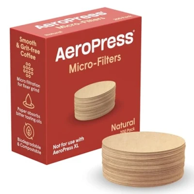 Imagen de AeroPress Microfiltros Naturales de Papel Filtros Redondos Sin Blanquear para Cafeteras Accesorios Esenciales Café, Estándar, 1 Paquete, 200 Unidades