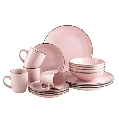 Imagen de MÄSER Vajilla de gres metálico, 16 piezas, color rosa