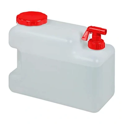 Imagen de Relaxdays Bidón de Agua con Grifo, Tapa Rosca Ancha, Accesorio Camping, 12L, Sin BPA, Blanco &amp; Rojo, 1 Ud.