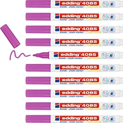Imagen de edding 4085 marcador de tiza rosa 10 rotuladores punta redonda 1 2 mm para cristal borrables pizarras, vidrio y espejos líquida cobertura opaca
