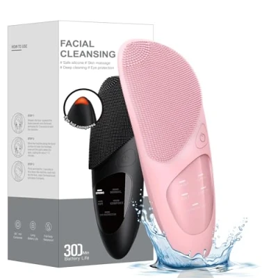 Imagen de cepillo de limpieza facial eléctrico resistente al agua, ultrasónico y masajeador con función memoria, para profunda, antiedad exfoliación suave,