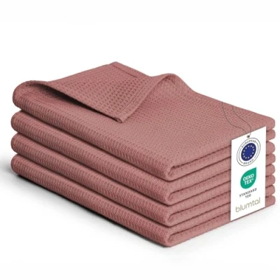 Imagen de Blumtal paños de cocina 50x70cm en set 4 trapos 100% algodón lavables a 60C con diseño gofre paño para secar color Rosa