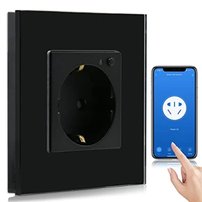 Imagen de BSEED Enchufe de Pared WiFi,Schuko inteligente Compatible con Alexa y Google Home,Control APP Función Temporizador,protección contacto,16A Negro