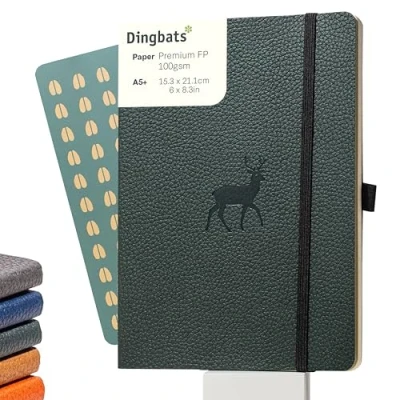 Imagen de Dingbats* Cuaderno A5 de rayas y tapas blandas Páginas a prueba sangrado Experiencia versátil bloc notas, Piel vegana, Marcapáginas, Portabolígrafos (Animales silvestres Ciervo verde)