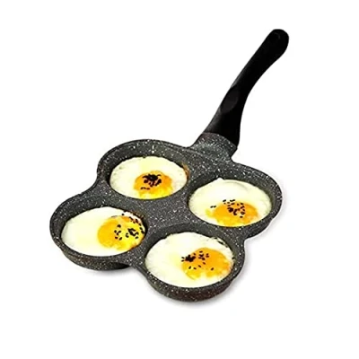 Imagen de Hapivida Sartén Tortitas, Sarten Tortitas Induccion, Huevos Poche de 4 Agujeros, para Panqueques Huevo, Aluminio El Desayuno Estufa Gas 14.4x7.7x1inch