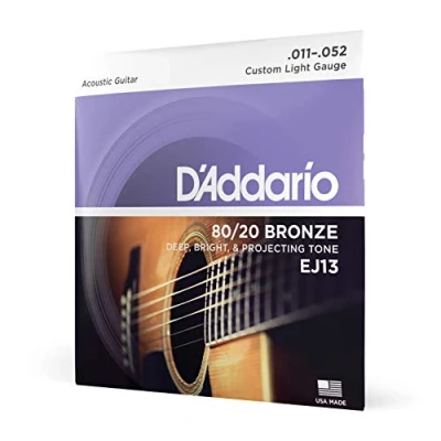Imagen de D&#039;Addario Guitar Strings Acoustic 80/20 Bronze For 6 String Deep, Bright, Projecting Tone EJ13 Custom Light, 11 52