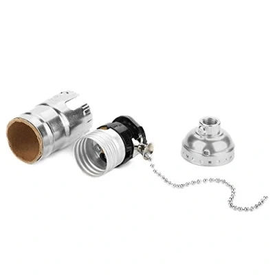Imagen de Adaptador de Bombilla Base Enchufe Tornillo Bases para Lámparas Luz Lámpara Zócalo E27 con Tirón Interruptor Cadena(Silver)