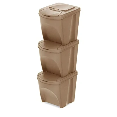 Imagen de Set de 3 cubos basura KEDEN SORTIBOX papelera reciclaje, marrón ECO, volumen 3x25L