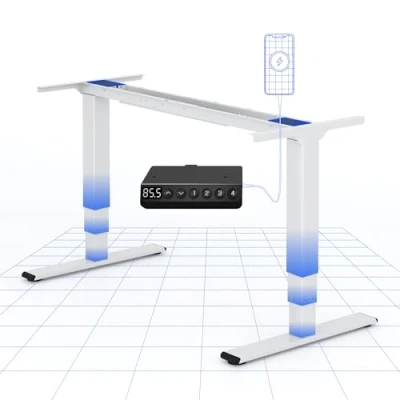 Imagen de FLEXISPOT EC5W Escritorio Sentado de pie eléctrico con 3 columnas 2 Motores, Marco Ajustable en Altura, Panel Control 4 Botones memorias, Carga 100 kg, Blanco