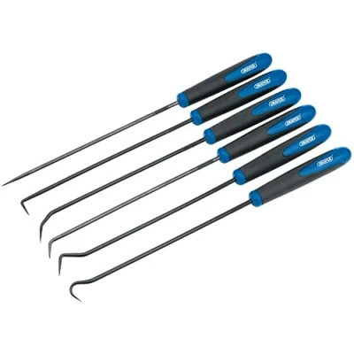 Imagen de Draper 51764 Juego de ganchos y ganzúas largo alcance, 24 cm longitud, 6 piezas, azul