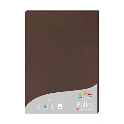 Imagen de Clairefontaine 24202C Caja de 25 Hojas Formato A4 (21x29,7cm) 210g/m² Color Cacao Papel Invitación para Eventos y Correspondencia Gama Pollen Liso Premium